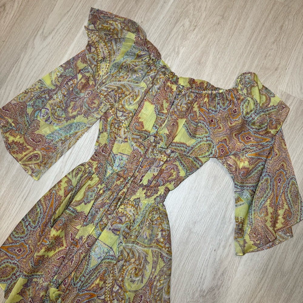 💛MISA Los Angeles💛Pamela Paisley Off Shoulder Long Sleeve Mini Dress - Picture 6 of 16